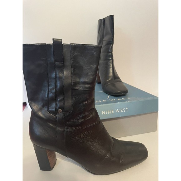 Nine West Womens 8.5 M Ealene Black  Leather Heeled Boot - Picture 2 of 7